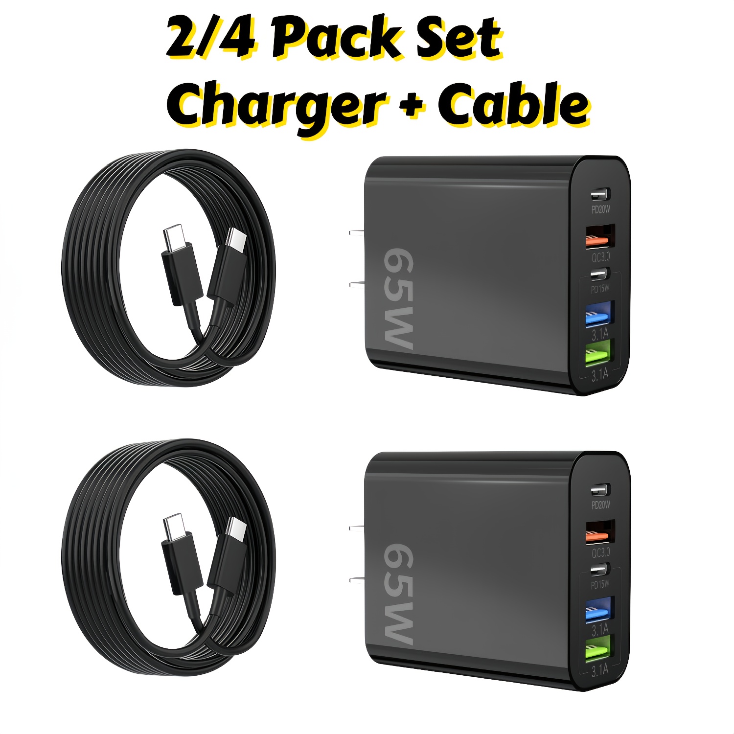 2/4pcs cargador rápido usb-c 65w, cargador de pared usb-c de 5 puertos con puertos dual pd + enchufe dual qc, de carga rápida multi-puerto tipo-c, compatible con varios tipos de teléfonos, - dz00020 Detalles del producto 4