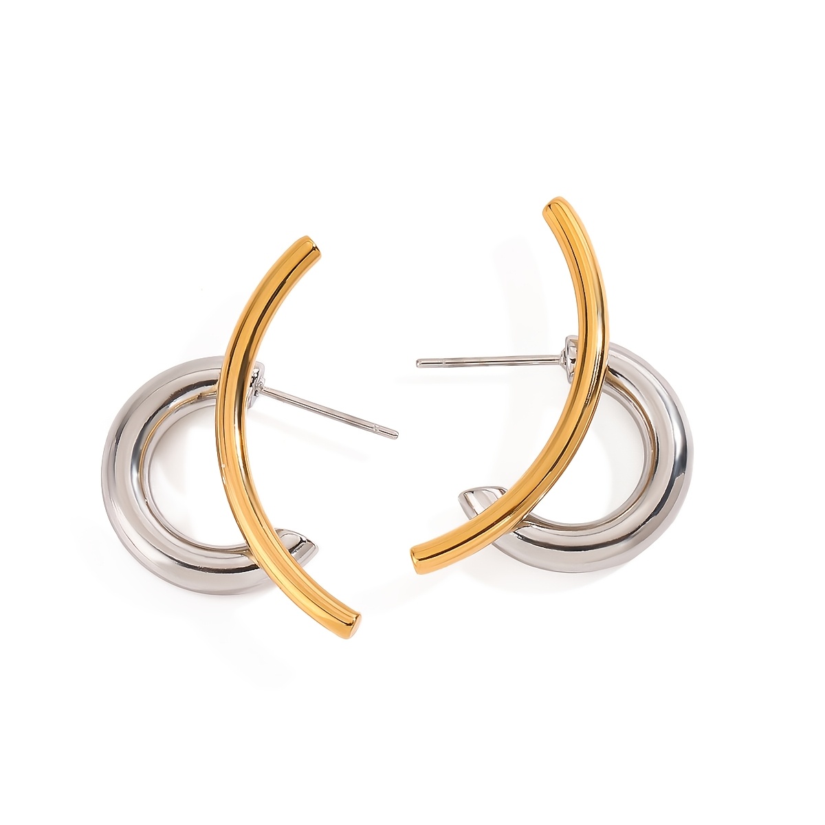 TEMU 1 paire de boucles d'oreilles pour femme "Inachevées" symétriques avec de argentées, en acier inoxydable, adaptées pour , les fêtes et les
