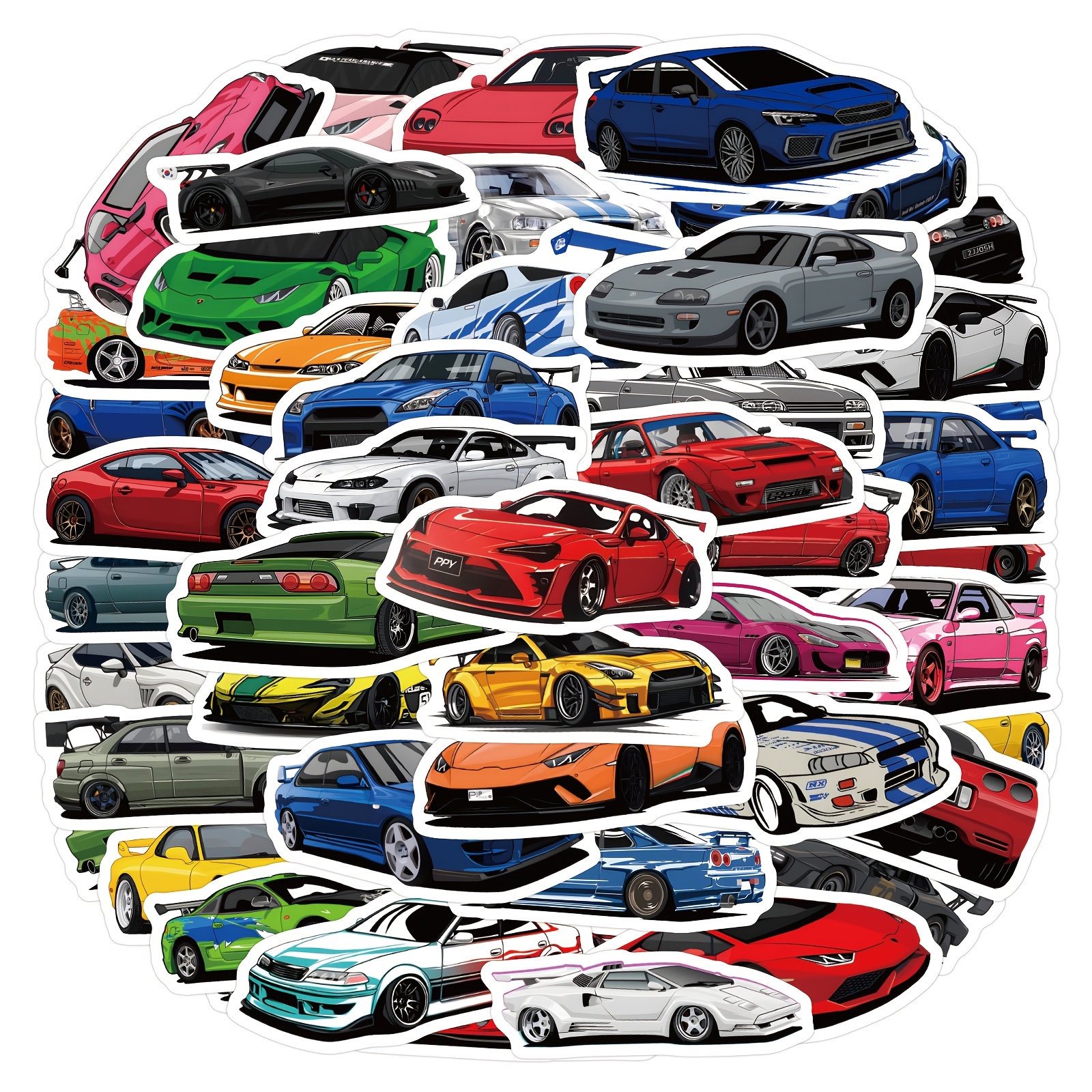 

60pcs Jdm Car Decals, Color Vinyl Stickers, Self-adhesive, Reusable For Laptops, Computers, Water Bottles, Helmets, Diy Creative Toys