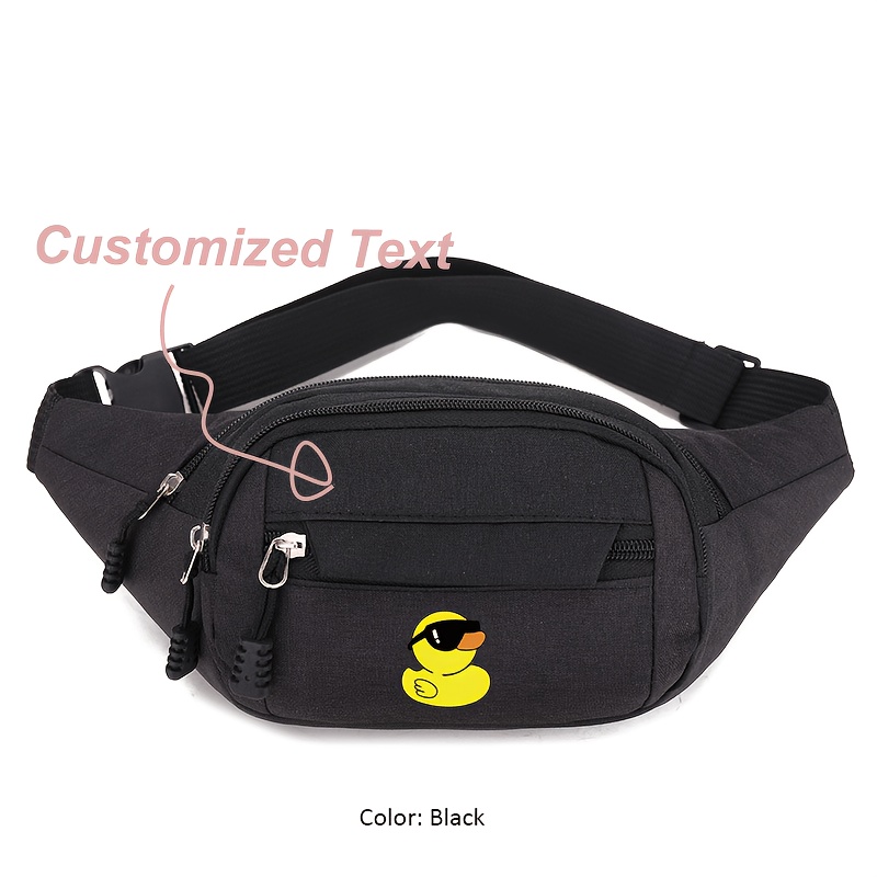 TEMU 1pc Personalized Custom Unisex Waist Pack | Made Of Oxford Cloth With Yellow Duck Pattern, Large Capacity, 4 Pockets, Adjustable Shoulder Strap,