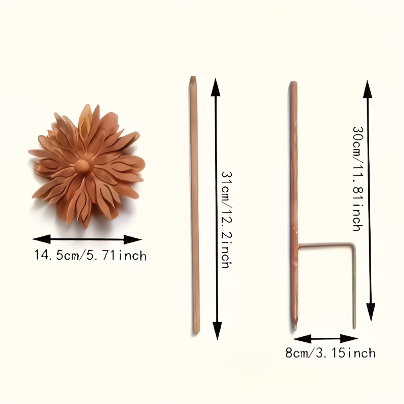 TEMU [3D] Ensemble de 3 pièces (1 assiette à fleurs + 2 tuteurs floraux en métal rouillé) - Décoration de jardin extérieur, ornement d' de paysage de