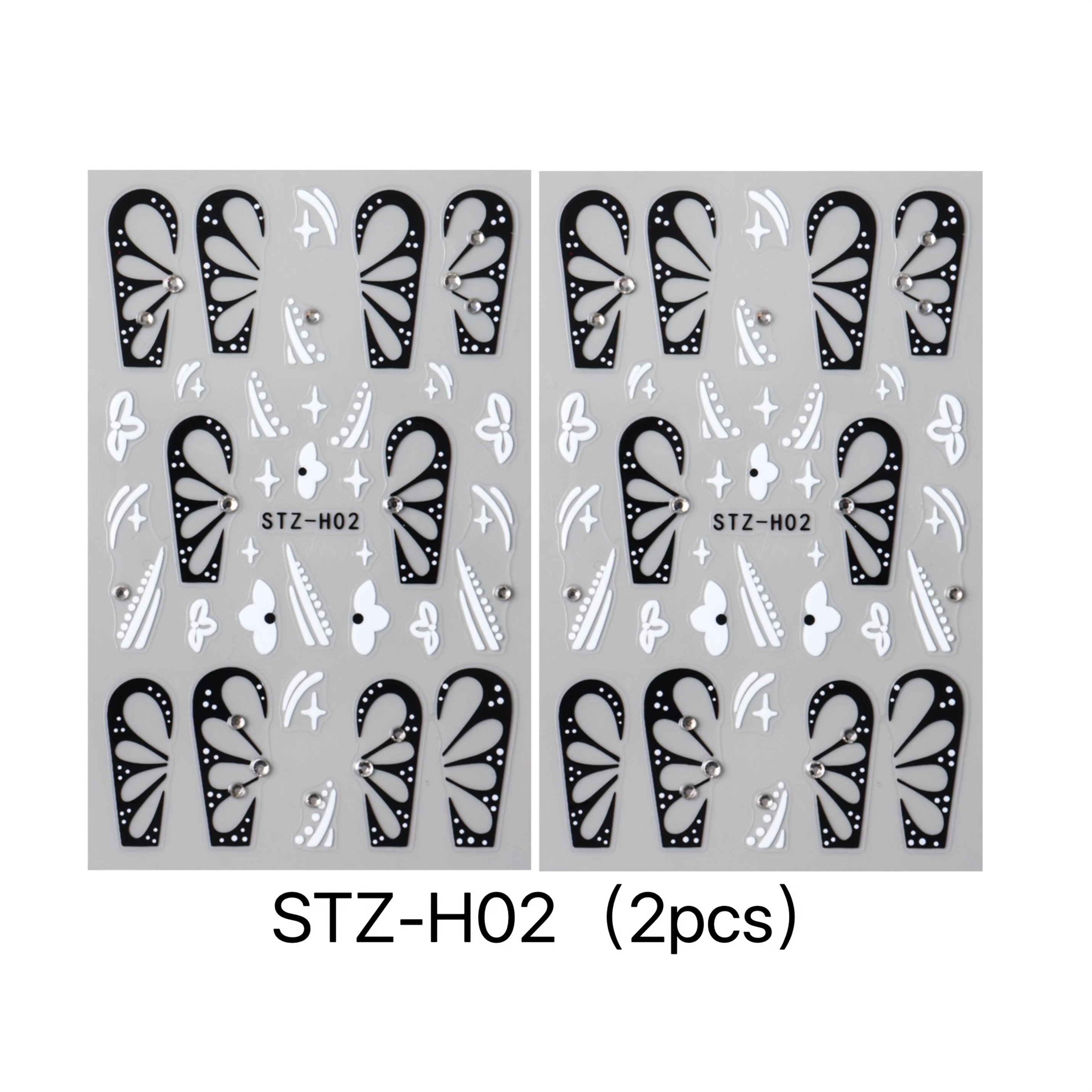 Image of 2pcs Black Hollow Nail Sticker Set European And -end Wings With Diamond Small Flower Line Nail Sticker Nail Accessories Women's Nail Decoration