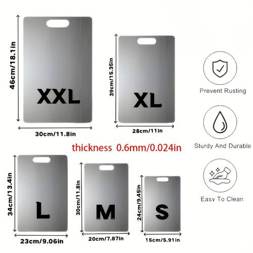 stainless steel cutting board double sided heavy duty food grade safety chopping board with rounded edges and non slip base design large 201 stainless steel kitchen cutting board for home and restaurant use dishwasher safe hygienic and easy