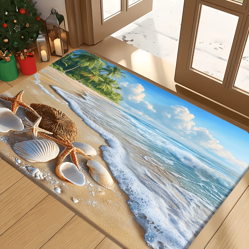 TEMU 1 Tappetino da bagno antiscivolo con motivo di sabbia da spiaggia - , , tappeto in flanella, lavabile a , per bagno, WC, , ecc. Tappetino