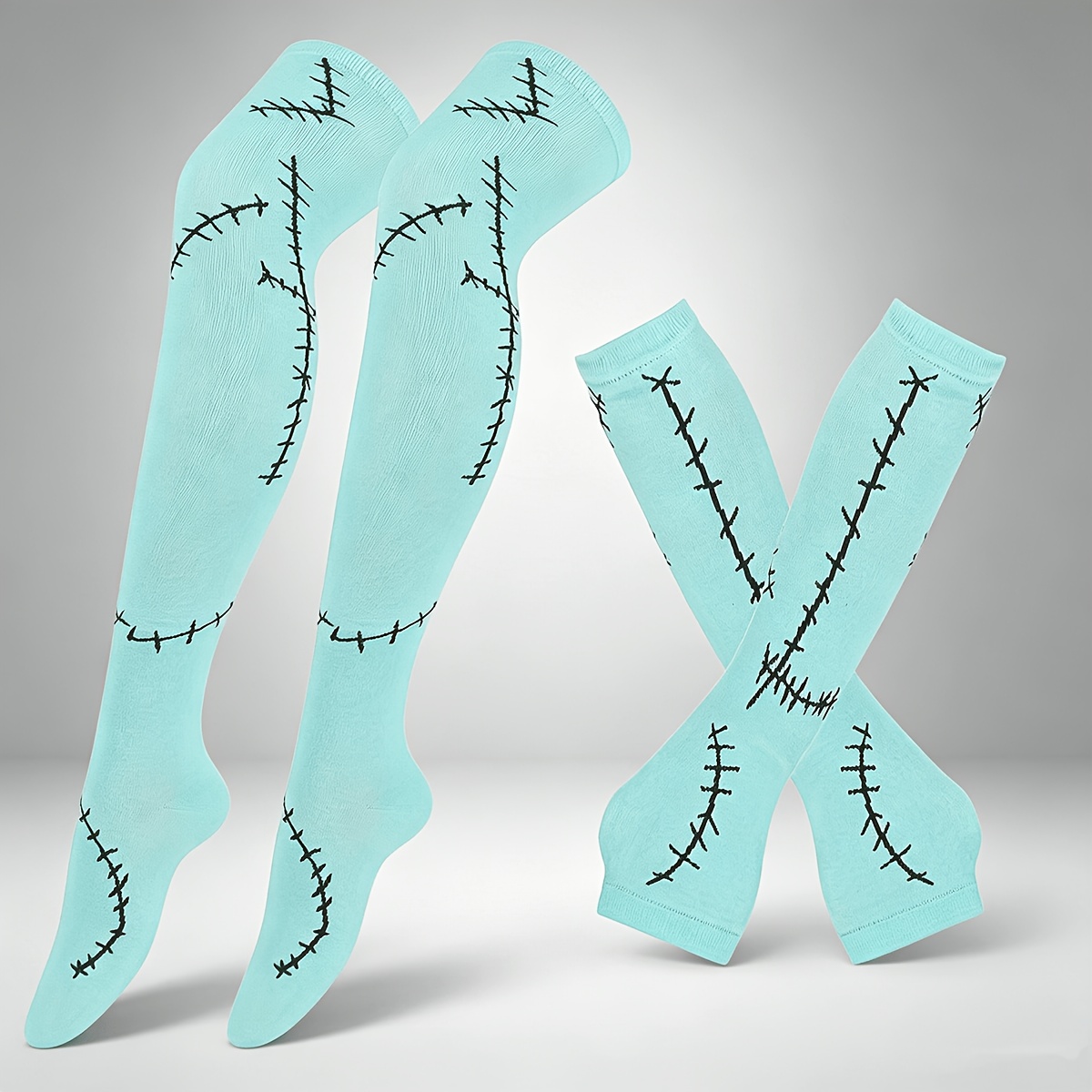 TEMU Of Teenage Women's Socks And Sleeves, Halloween Costume Stockings With Prints: High Knee Stockings