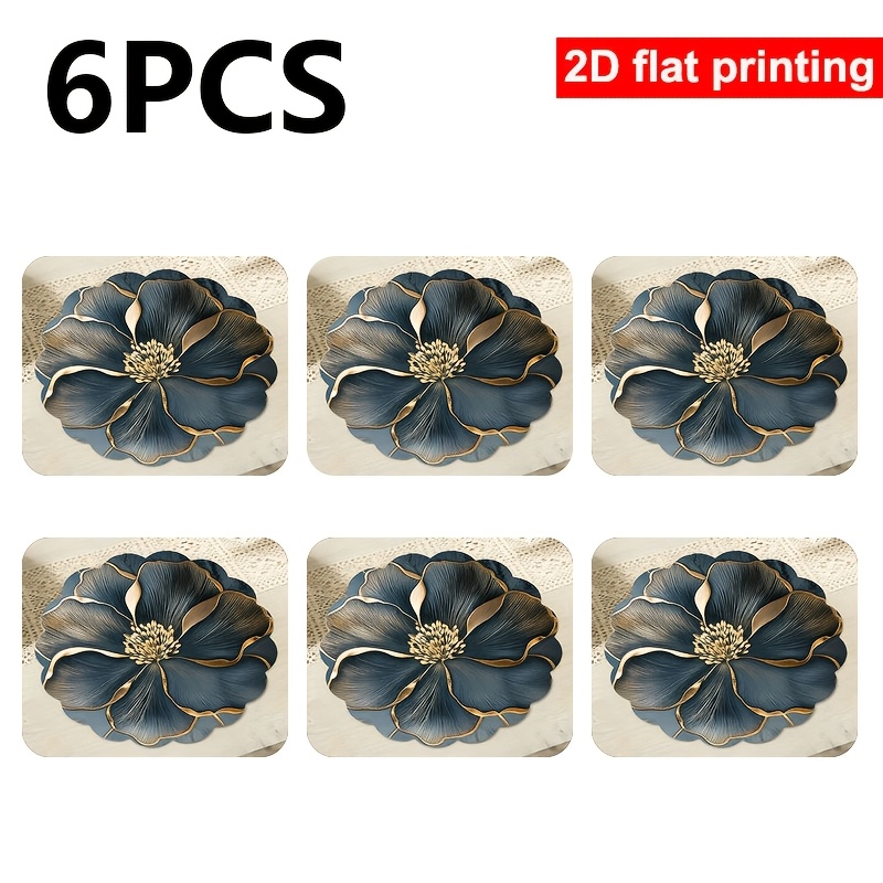 TEMU 6pcs Set, Gray Floral Pattern Round Placemats, Non-slip Heat-resistant Polyester Table Mats, Machine Washable, Hand Washable, 35cm * 35cm -