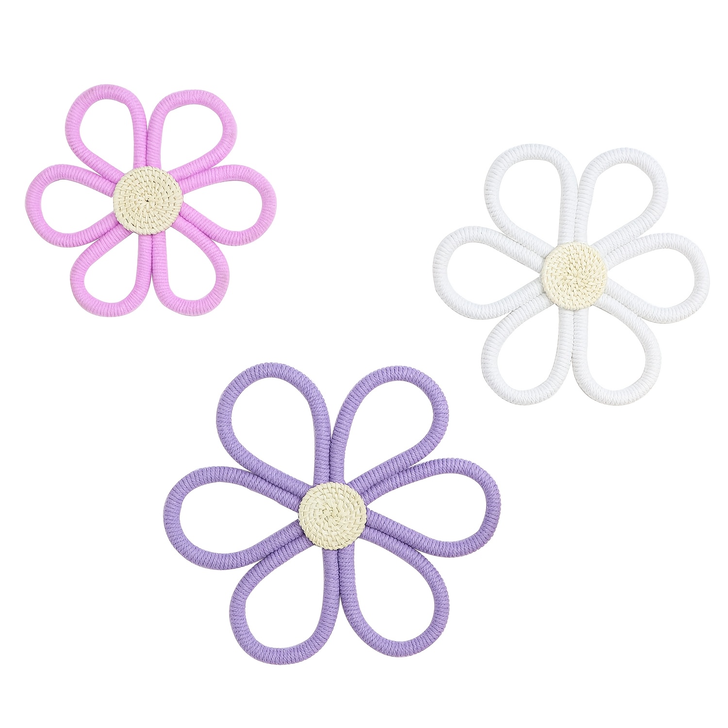 Image of 3pcs Set Of Bohemian Style Daisy Flower Home Decorations, Purple Pink White Daisy Flower Wall Hangings, Suitable For Living Room Bedroom Wall Decor