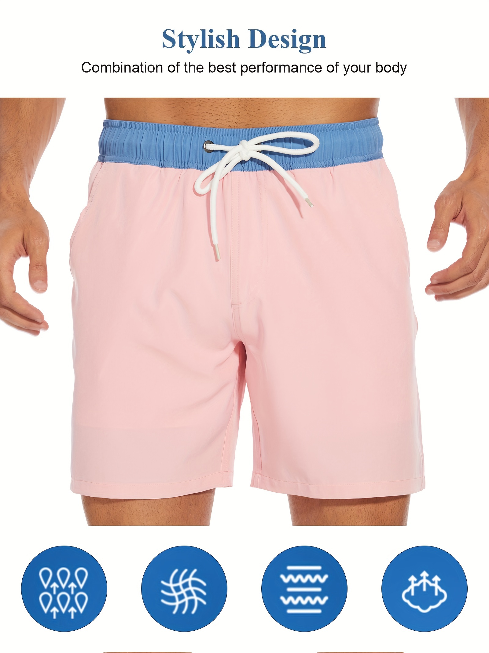 mens two   board shorts with pockets athletic quick dry slightly stretch drawstring workout shorts with assorted colors details 56