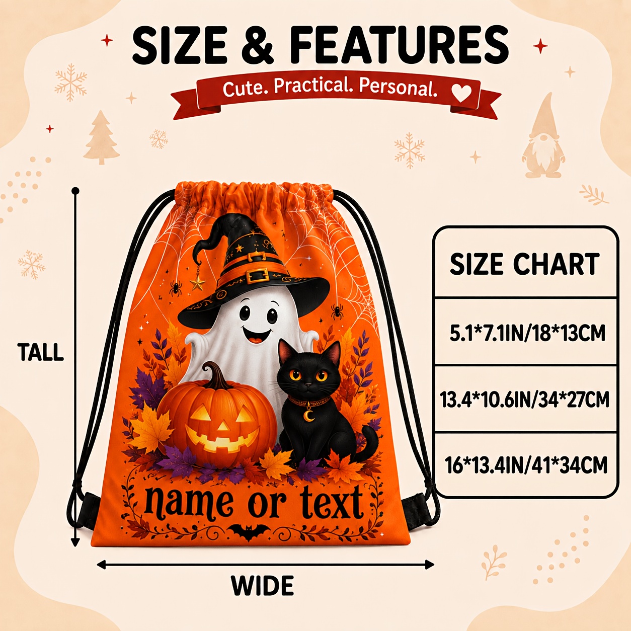 TEMU 1pc Halloween-themed Drawstring Bag, Polyester Material Storage Bag, Drawstring Closure Dust-proof Portable, Decorative Accessory, Customizable