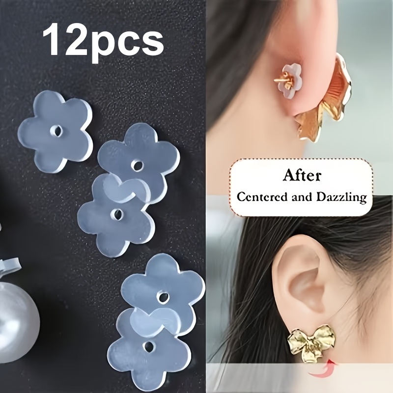 TEMU 12 parches transparentes de soporte para orificios de , cómodos almohadillas de silicona para aretes, adiciones anti-caída para joyería de ,