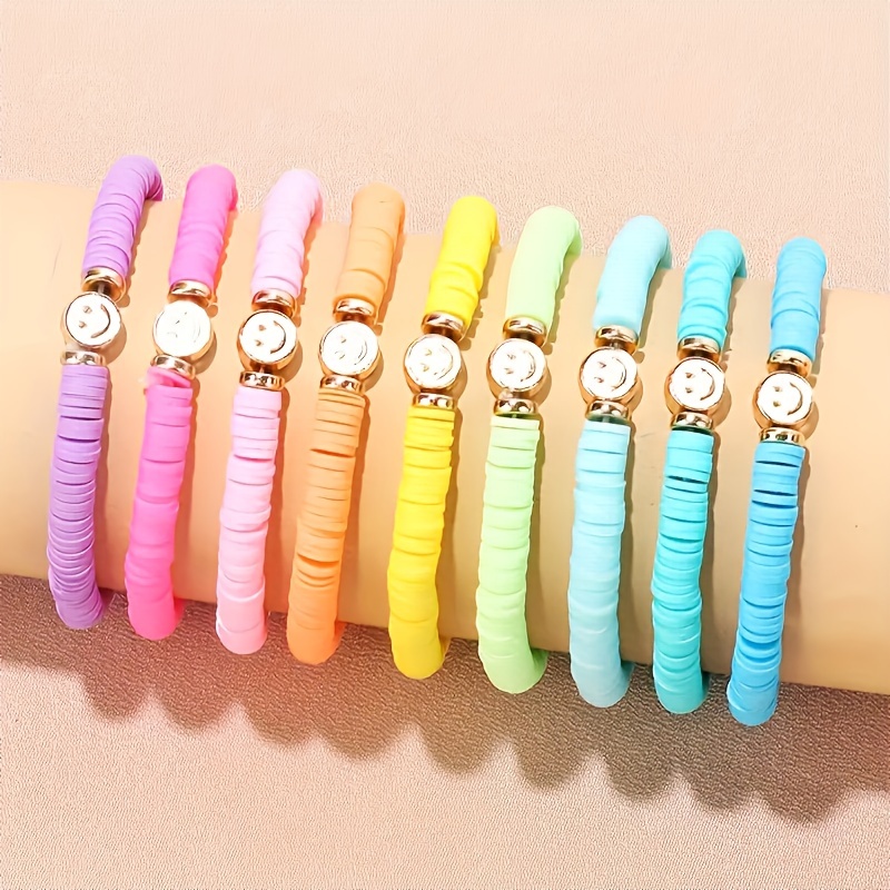 

9pcs Chic Colorful Soft Clay Smile Face Beaded Bracelet Set - & Parties