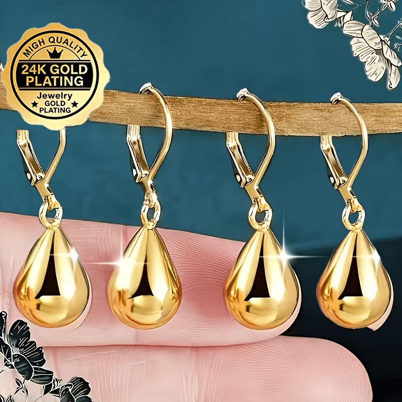 TEMU Of New Summer Style - 24k Gold Plated - Women's Teardrop Earrings, Jewelry Accessories Suitable For Daily Wear, Parties, Banquets, Dates, And