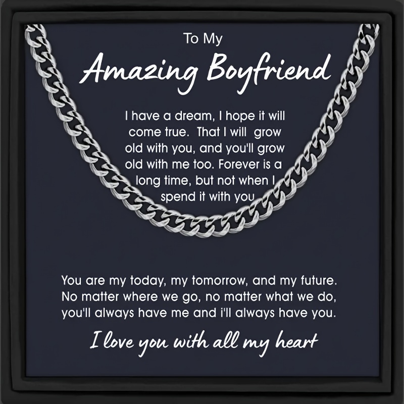 

Surprise Your Amazing Boyfriend With A Necklace In A Gift Box And Card, Cuban Link Chain Necklace, Boyfriend Necklace, Perfect For Birthday Gift, Graduation Gift, Christmas Gift