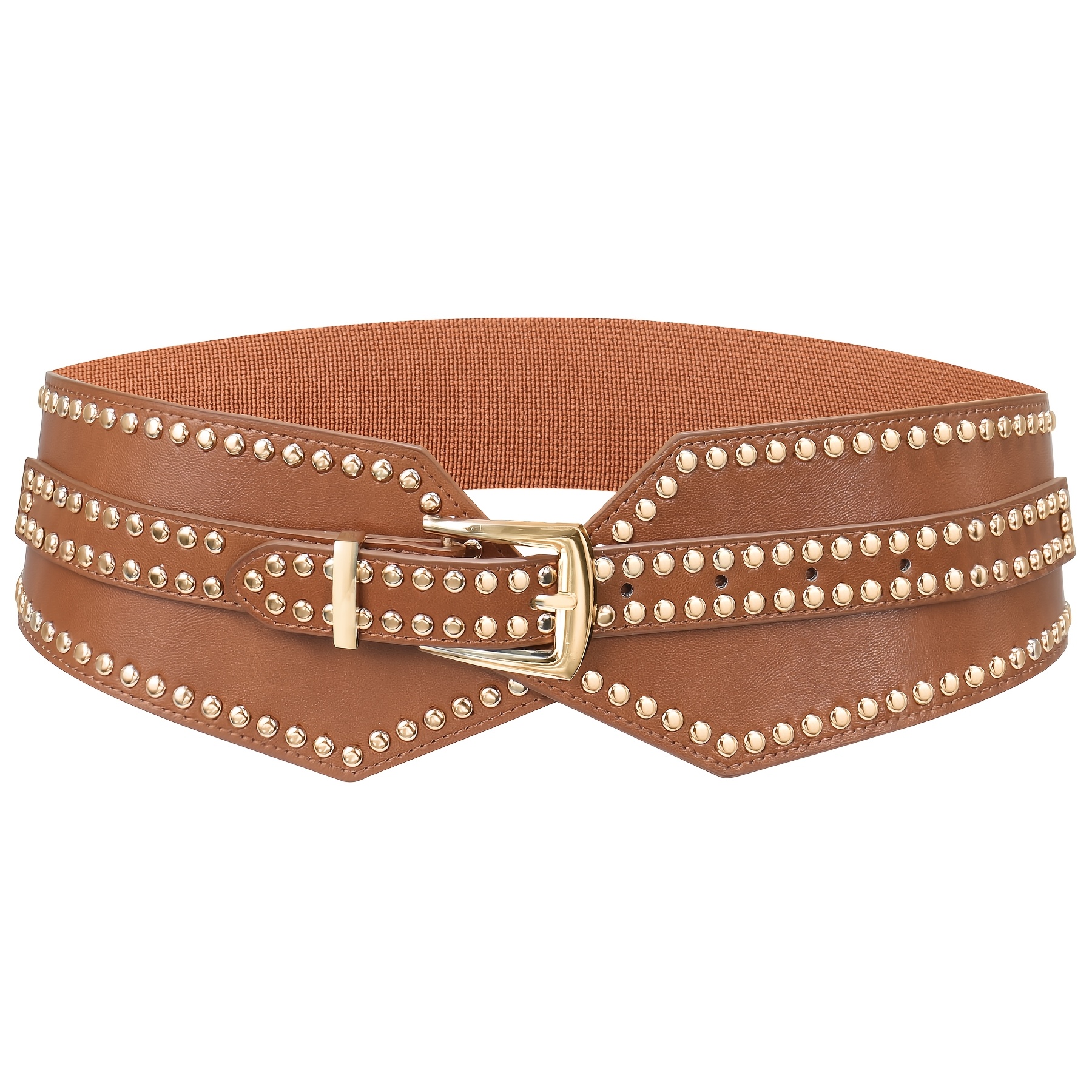 Wide Elastic Stretch Belt Chunky Studded Vintage Waistband Retro Cinch Girdle women wide elastic belt chunky stretchy punk studded belts  main image 4