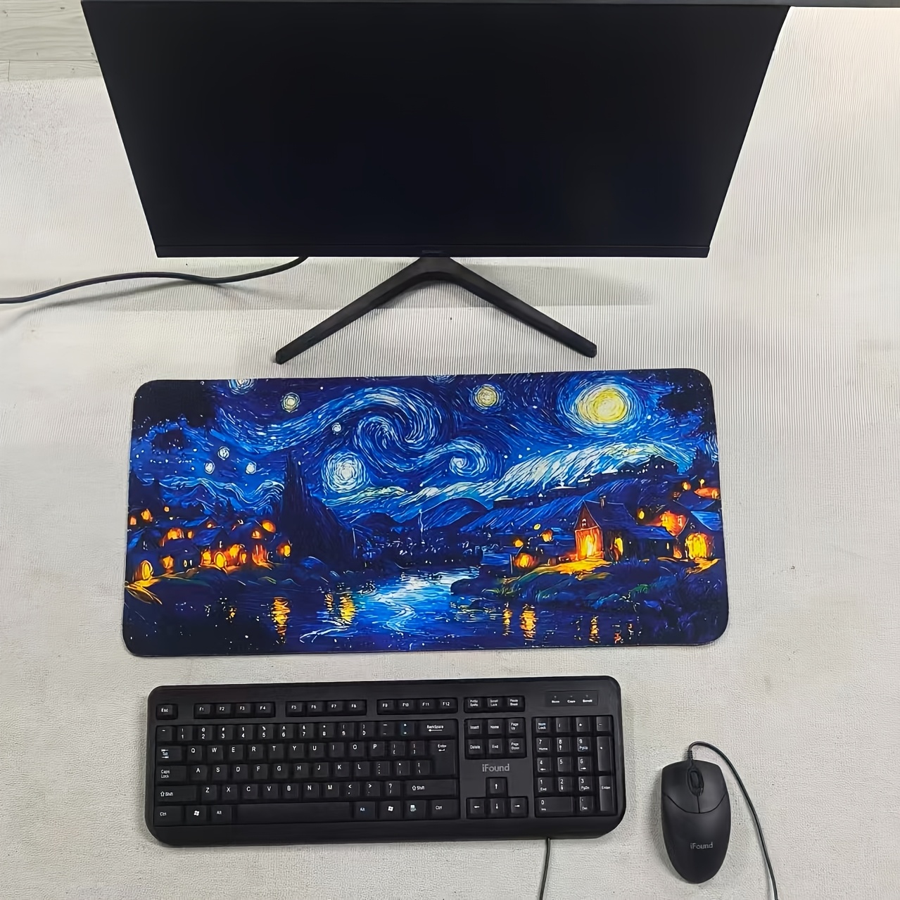 TEMU Tapis de souris et plateau de bureau de la Nuit Étoilée de Van Gogh - Base en caoutchouc antidérapante, accessoire rectangulaire pour PC, design