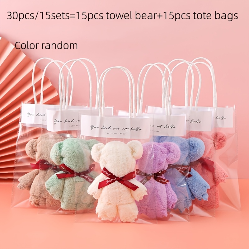 

15 Sets Of 30 Teddy Bear Towel Gift Sets, 15 Teddy And 15 Gift Bags, Colored, Valentine's Day Small Gift, Suitable For Wedding And Birthday Souvenirs