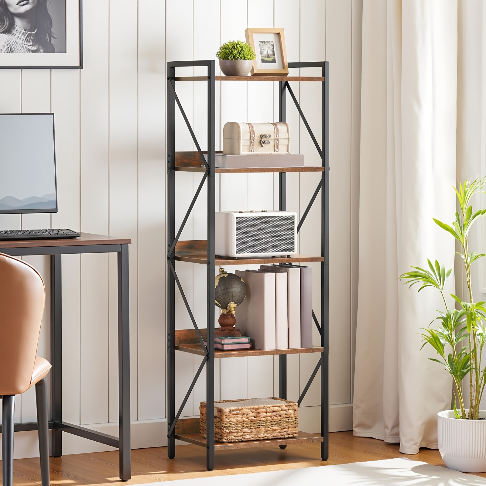 Image of Bookshelf Office Bookshelf Shelves Shelves Convenient And Tidy Storage Space Suitable For Multiple Scenes Such As Living Room, Study, Kitchen, Etc. 132cm High