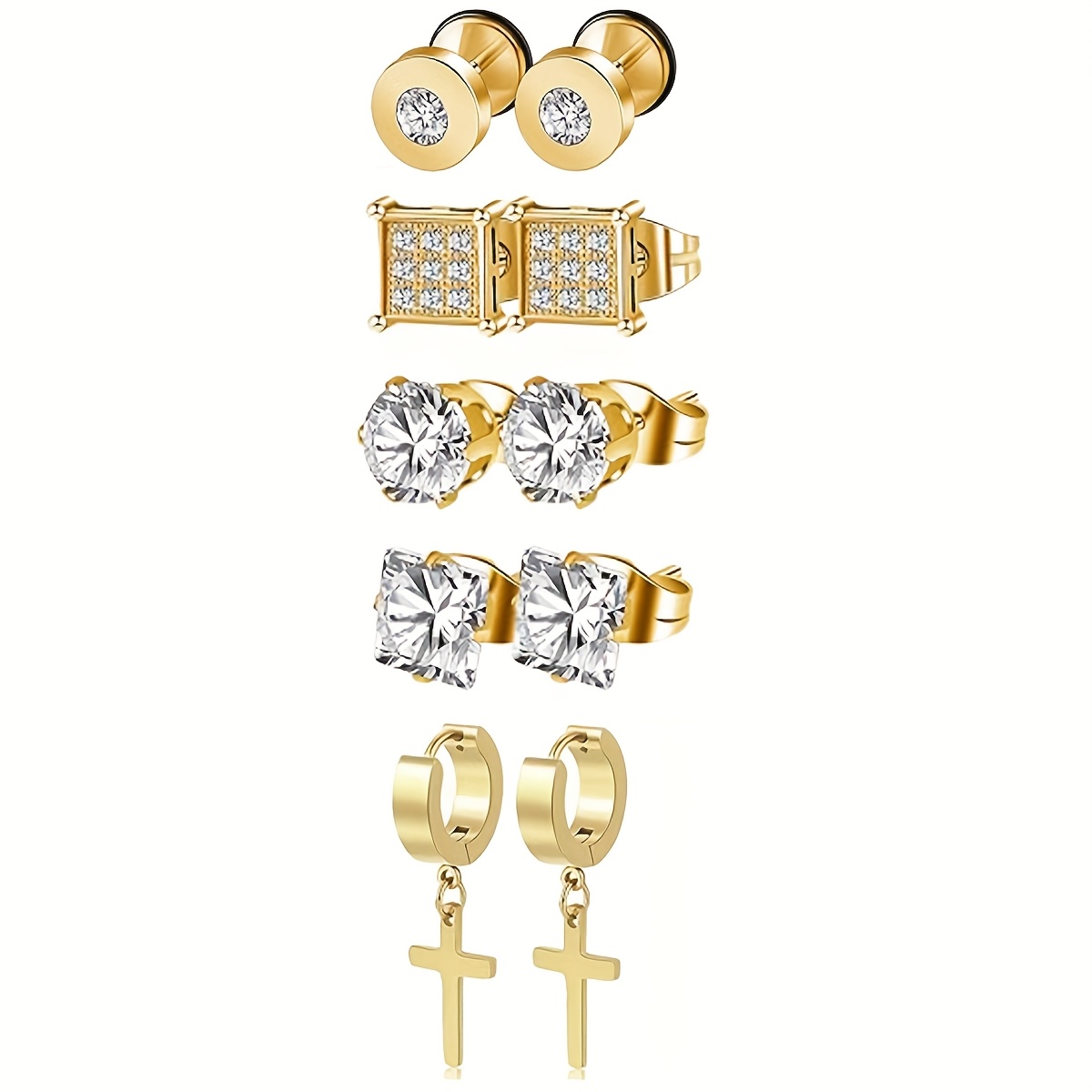 15 Pairs Stainless Steel Earrings Set for Men, Hypoallergenic