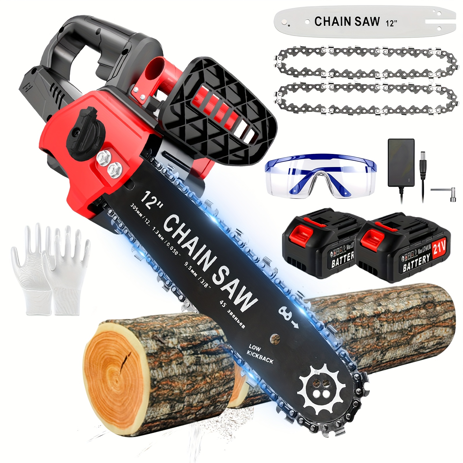 12 inch cordless electric chainsaw with brushless motor 21v battery lightweight metal chainsaw with safety lock charging case accessories included cordless chainsaw mill for   tree ideal for amateurs pros
