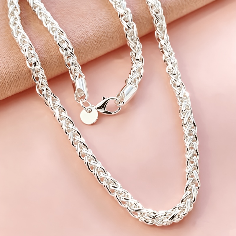 TEMU Collier ras du cou tressé tendance en chaîne corde torsadée plaquée argent , épaisseur 4 mm, pour homme et femme, bijou cadeau