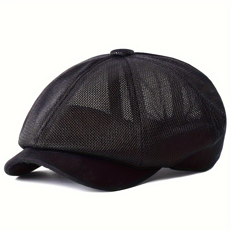 TEMU Mesh Breathable Newsboy Caps Summer Casual Outdoor Retro Beret Hats Octagonal Hat Fashion Solid Flat Caps