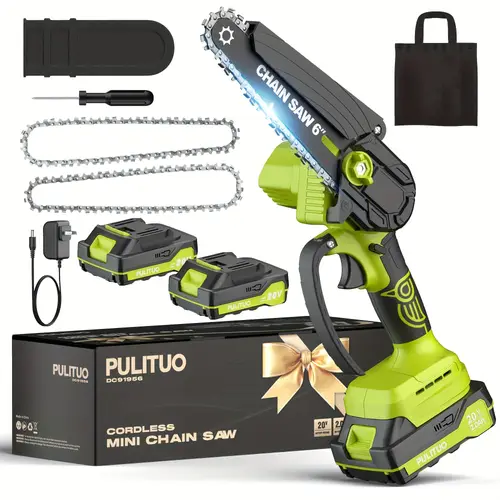 mini chainsaw cordless 6 inch electric chainsaw cordless small battery powered chainsaw 2000mah large capacity battery safety lock lightweight portable handheld chain saw electric saw for tree branches wood cutting pruning valentines day gift