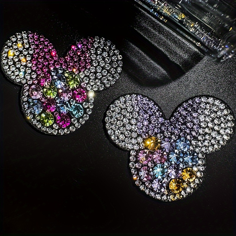 

2pcs Sparkling Rhinestone Cartoon Mouse Patches, Mixed Colors - Diy Fashion Accessories For Clothing, Shoes, Hats, Jeans & Bags