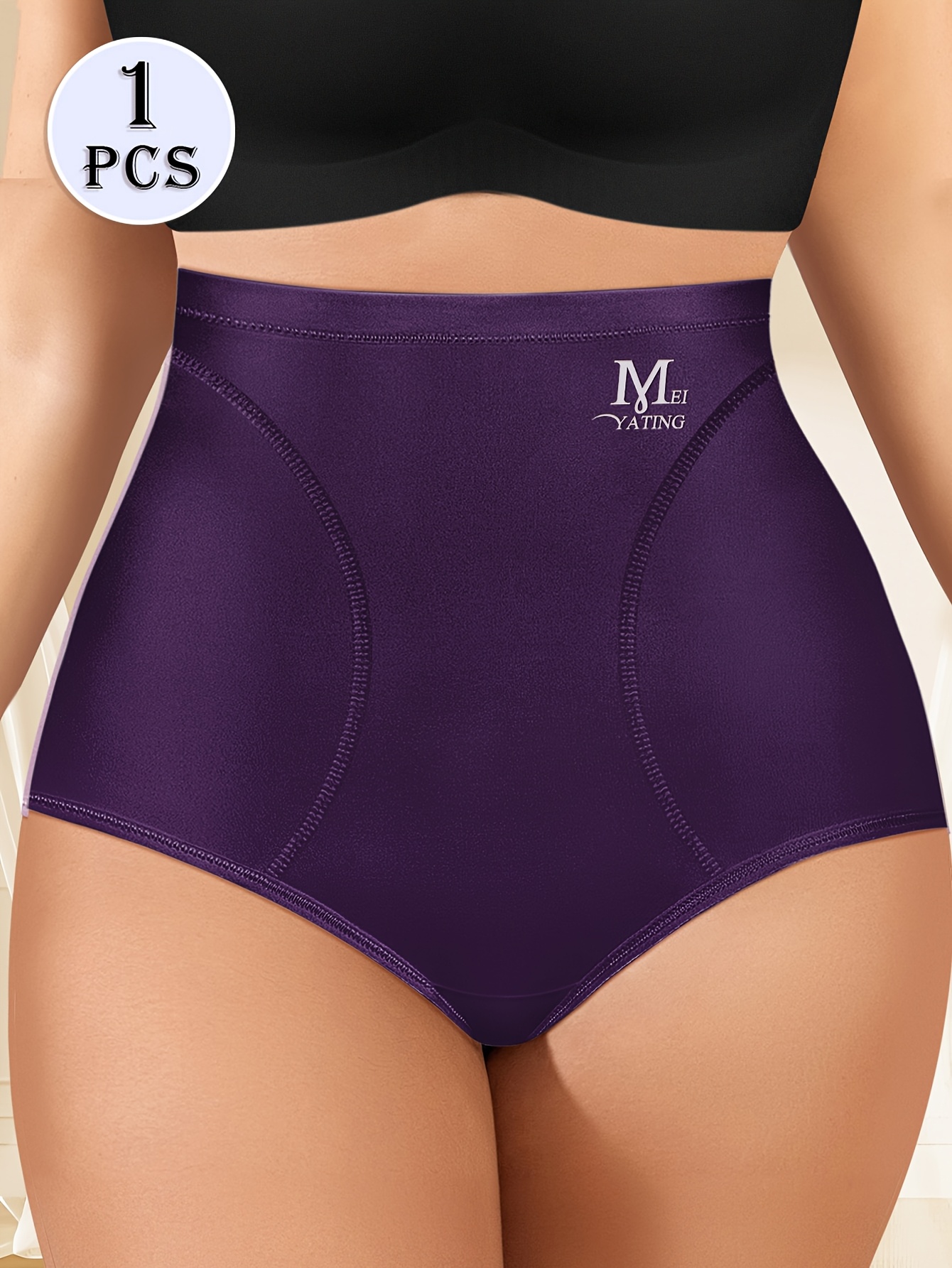 MIOTAN High-Waist Tummy Control Shapewear Panties for Women, Plus Size, Seamless, Comfort Fit, Butt Lifting, Breathable Polyester Blend, Black, Plus Size Panties