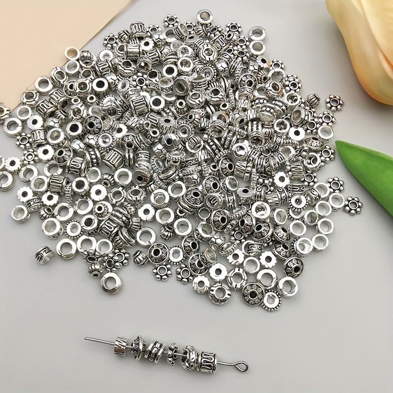 

106g/3.74 Oz Vintage Alloy Round Beaded Beads About 310 Large Hole, Small Hole Pattern Multi-style Mixed Space Beaded Jewelry Decorative Materials For Diy Bracelet Necklaces