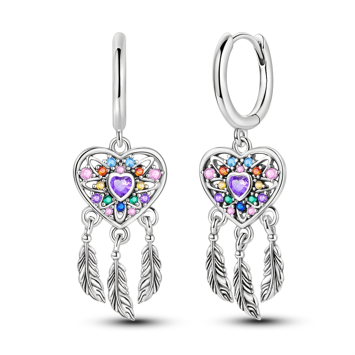 TEMU 1 Pair Silvery Color Hoop Earrings Dream Heart Shaped Dreamcatcher Earrings Earrings Jewelry Gifts For Women Fits Daily Party Banquet Party Wear
