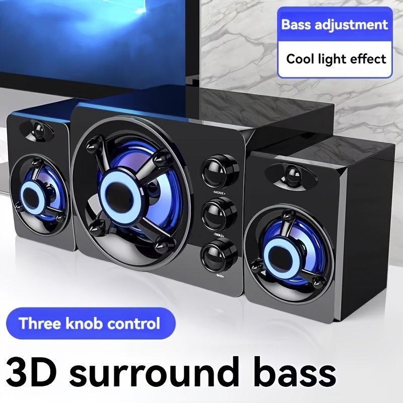 TEMU 3-speaker Split Computer | With & Treble Knob Control, 3d Surround Sound, Rgb Lighting - Usb-powered 2.1 Stereo For Gaming/video Desktop Pc