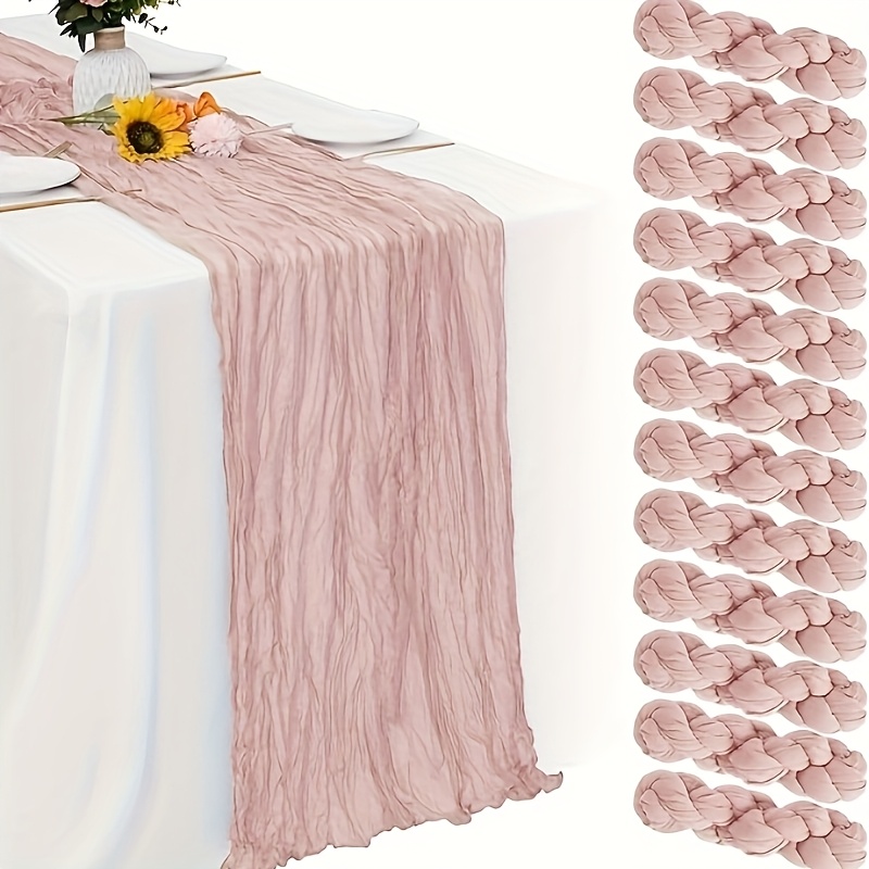 12 Pack Dusty Pink Table Runner Boho Cheesecloth Table Runner Semi Sheer Gauze Fabric Table Runner For Wedding Birthday Baby Shower Party Boho Table Decoration