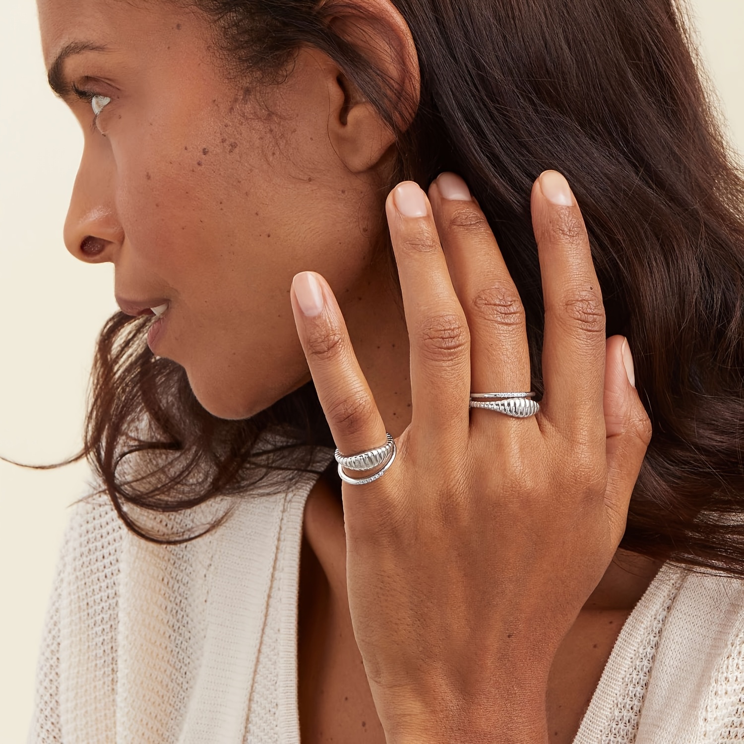 Women's Stainless Steel Ring Bohemian Wave Pattern Durable Jewelry