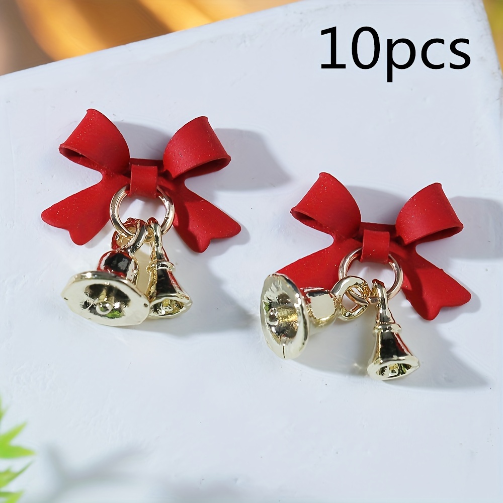 Christmas Bells Nail Charms Golden Bell Nail Drills Rhinestones 10pcs 3d Alloy Spray Paint Bow Nail Art Decorations Diy Black Friday Gift For Nail Gems Nail Supplies