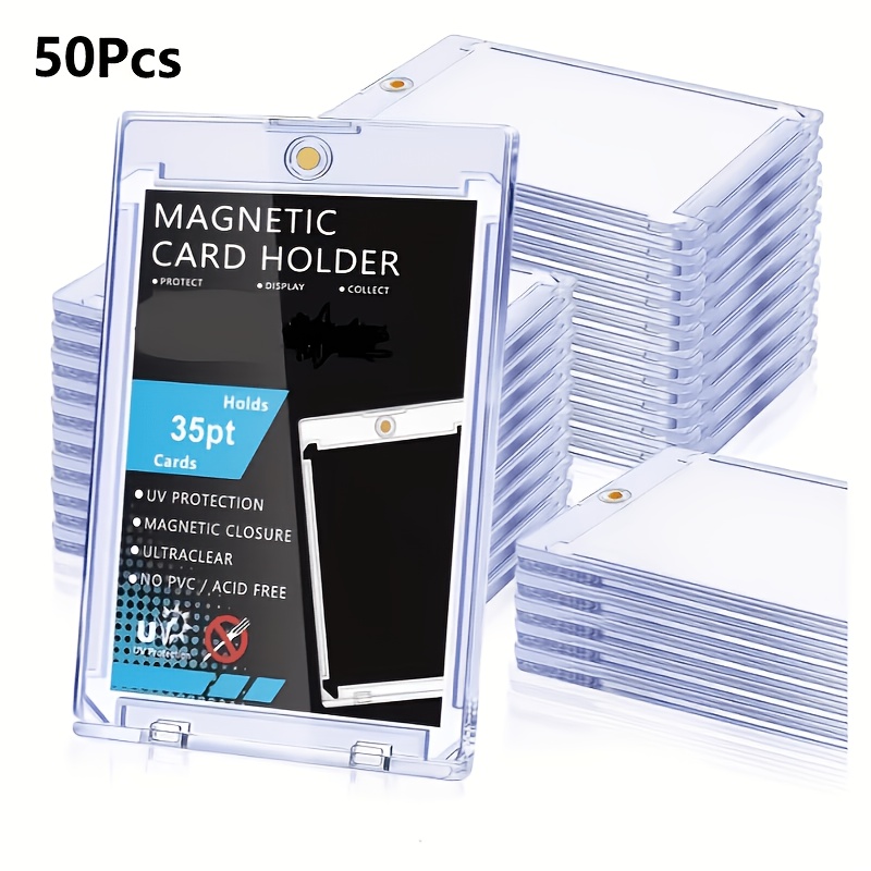 Image of 50pcs Magnetic Card Holders: 35 Pt Magnetic Card Case For Trading Cards, Card Holder, U-v Protection Hard Plastic Card Protectors For Sports, Baseball, Game, Standard Cards Display