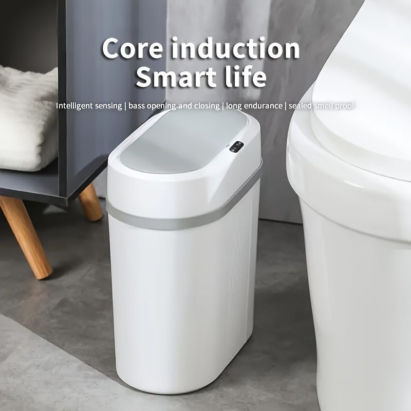 

1pc Smart Sensing Trash Can, Charging Type, Automatic Clamshell Garbage Can, Bathroom Gap Waste Bin, Home Organization And Cleaning Supplies