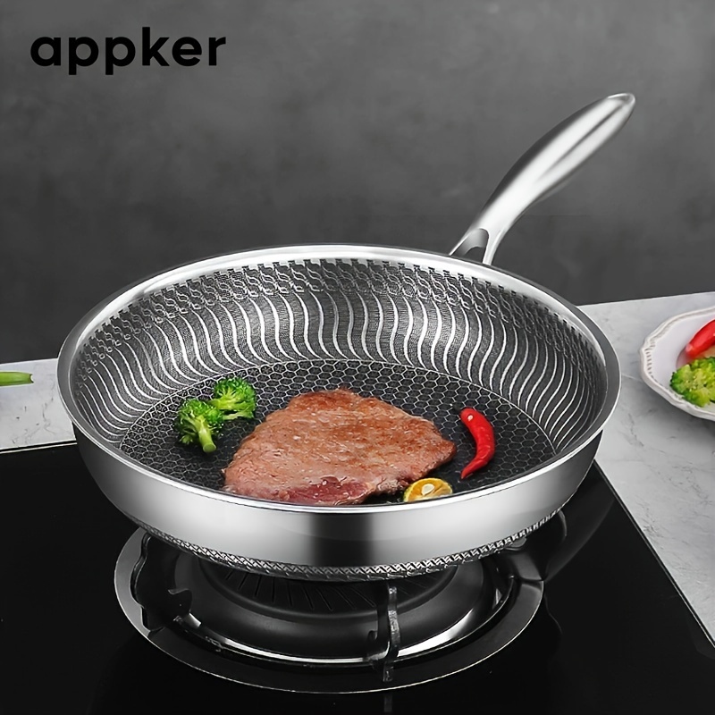 

Poêle antiadhésive Appker 1 pièce en acier inoxydable 304, poêle à à revêtement en , poêle à sauter pour cuisinière à gaz et plaque à induction