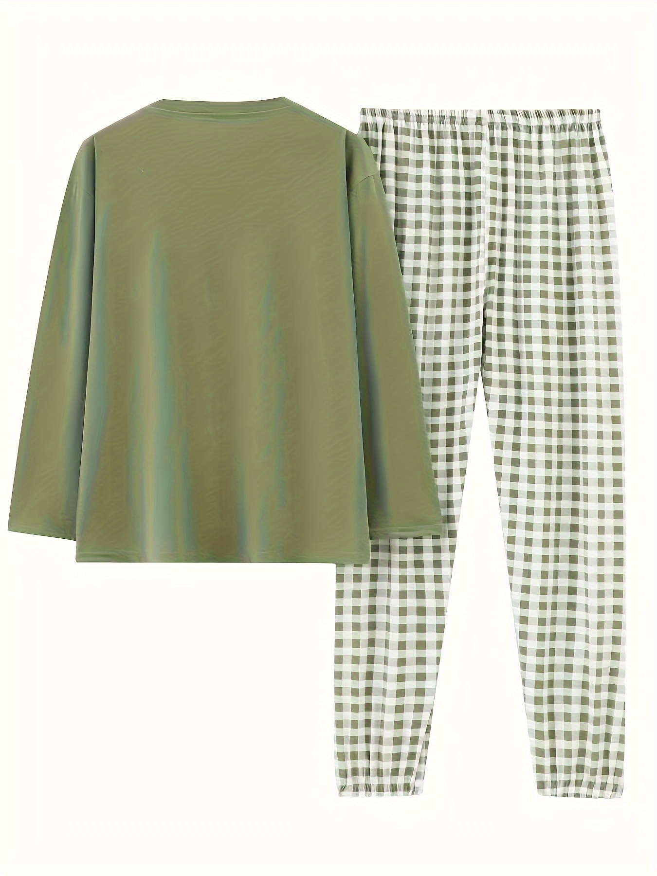 plus size casual pajama set womens solid long sleeve crew Temu