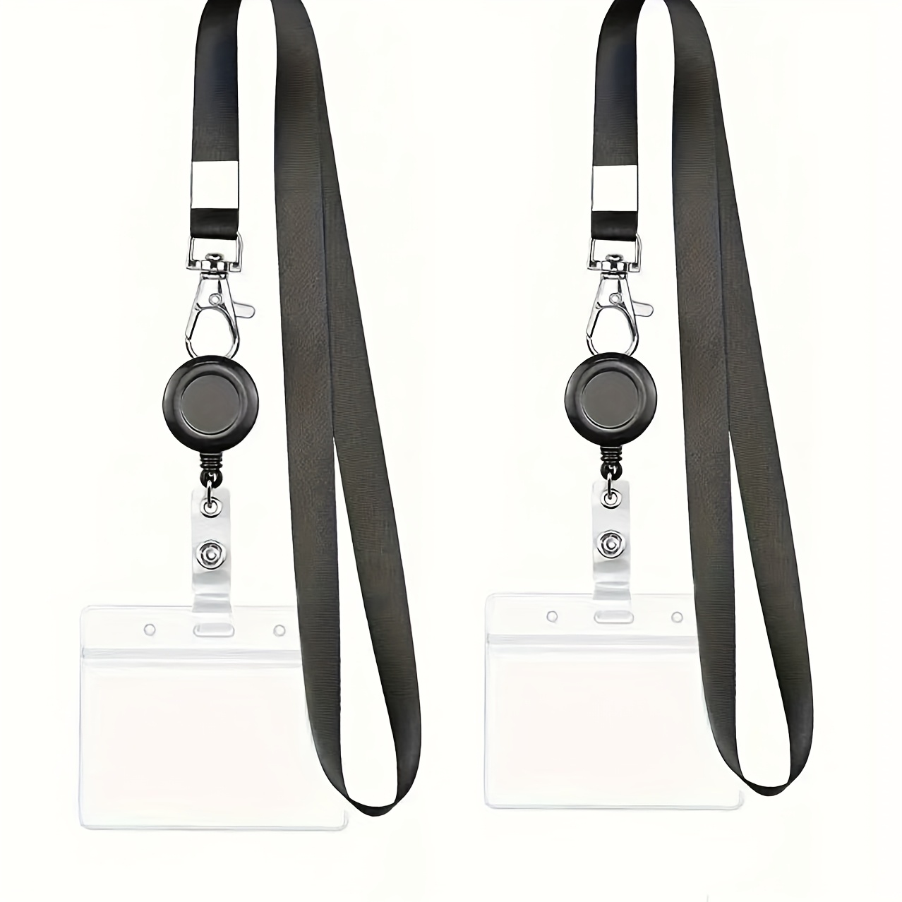 E-shop 2er-Set Schwarze Lanyards mit Einziehbarem Ausweishalter und Ausweisklemme Plus Vertikales Karten-Set, Geeignet für Lehrer und Büroangestellte