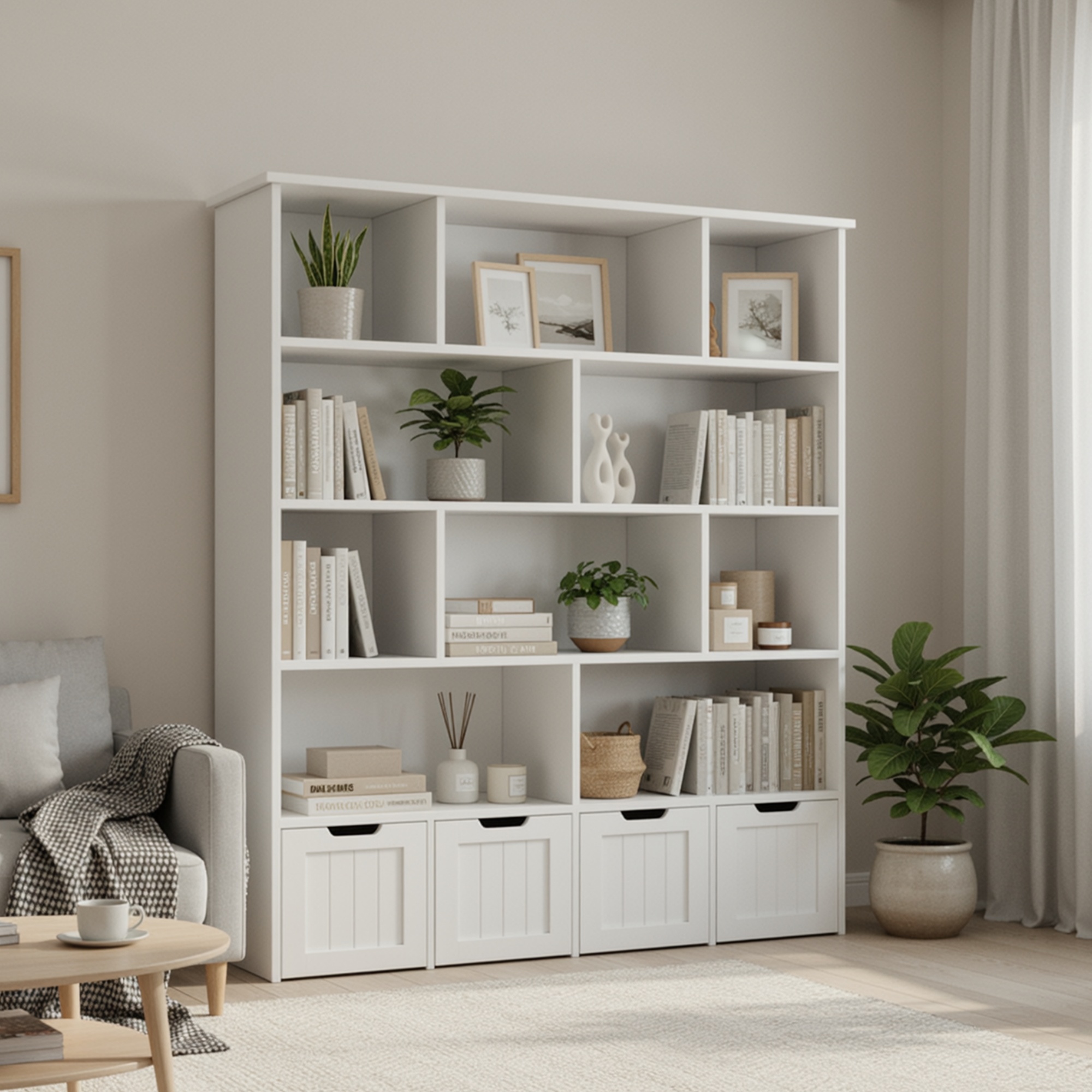 Image of Kealive 5-tier Chest Of Drawers | Wooden Bookshelf Bookcase With 4 Drawers, Wheels, And Open Compartments, Freestanding, Artificial Hardwood, In 2 Packages