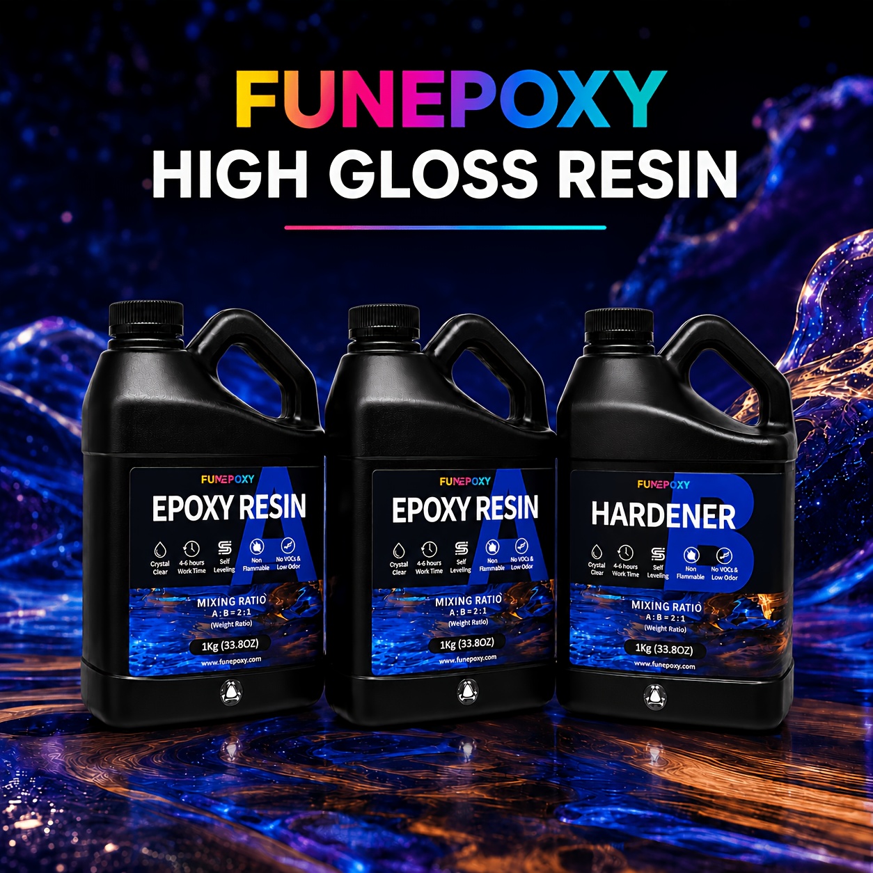 TEMU Funepoxy 3 Kg (a:2kg+b:1kg) Epoxy Resin Kit (2:1), , Low Odor, Casting Resin, Suitable For , River Tables, And Wooden Fillers