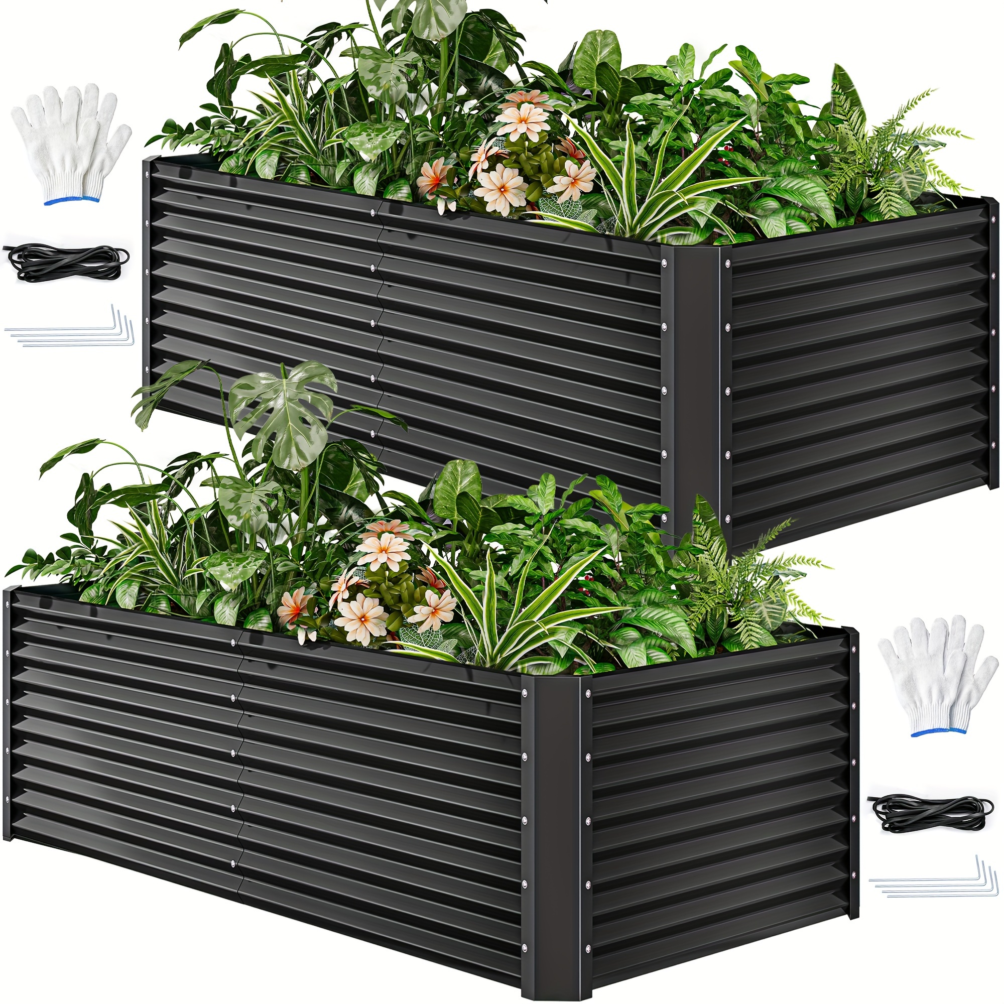 

Dwvo 2pc 8x4x2ft Raised Garden Bed Kit Outdoor Large Metal Patio Planter Box W Gloves