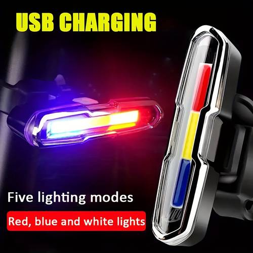 1pc bicycle tail light with usb charging led warning light cob night riding three color light