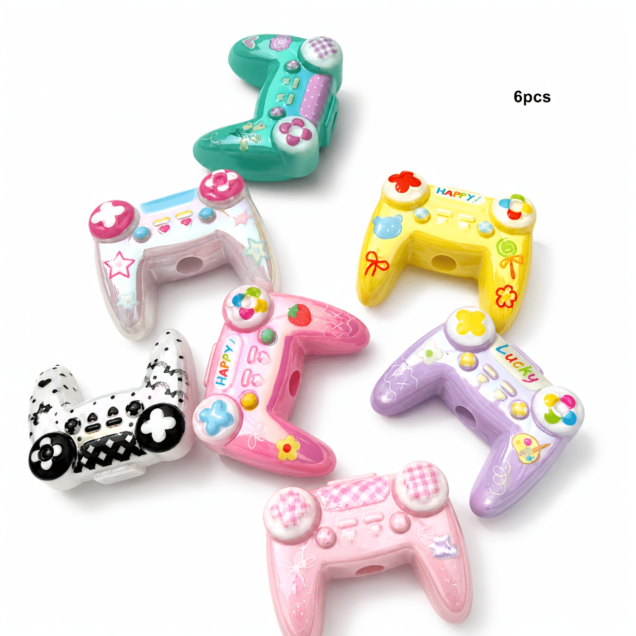 TEMU 6pz Perline Decorative Multicolore Irregolari Aggiunte Perline Acriliche Controller di Gioco Perforate Per Catena Telefono Portachiavi Borsa