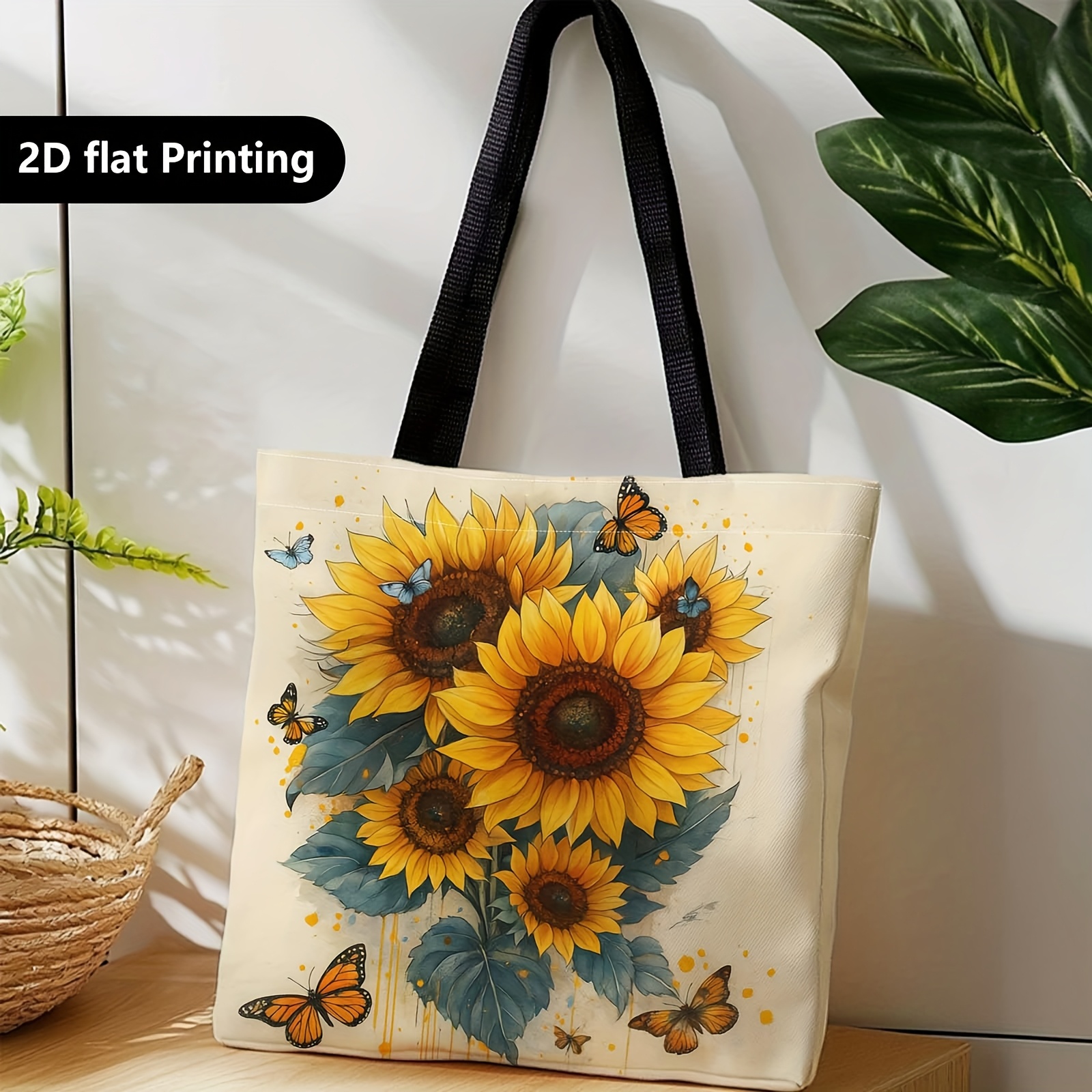 TEMU Sac de courses 1 pièce à impression -, sac à bandoulière portable, imprimé avec des peintures artistiques de et de papillon, convient pour les ,