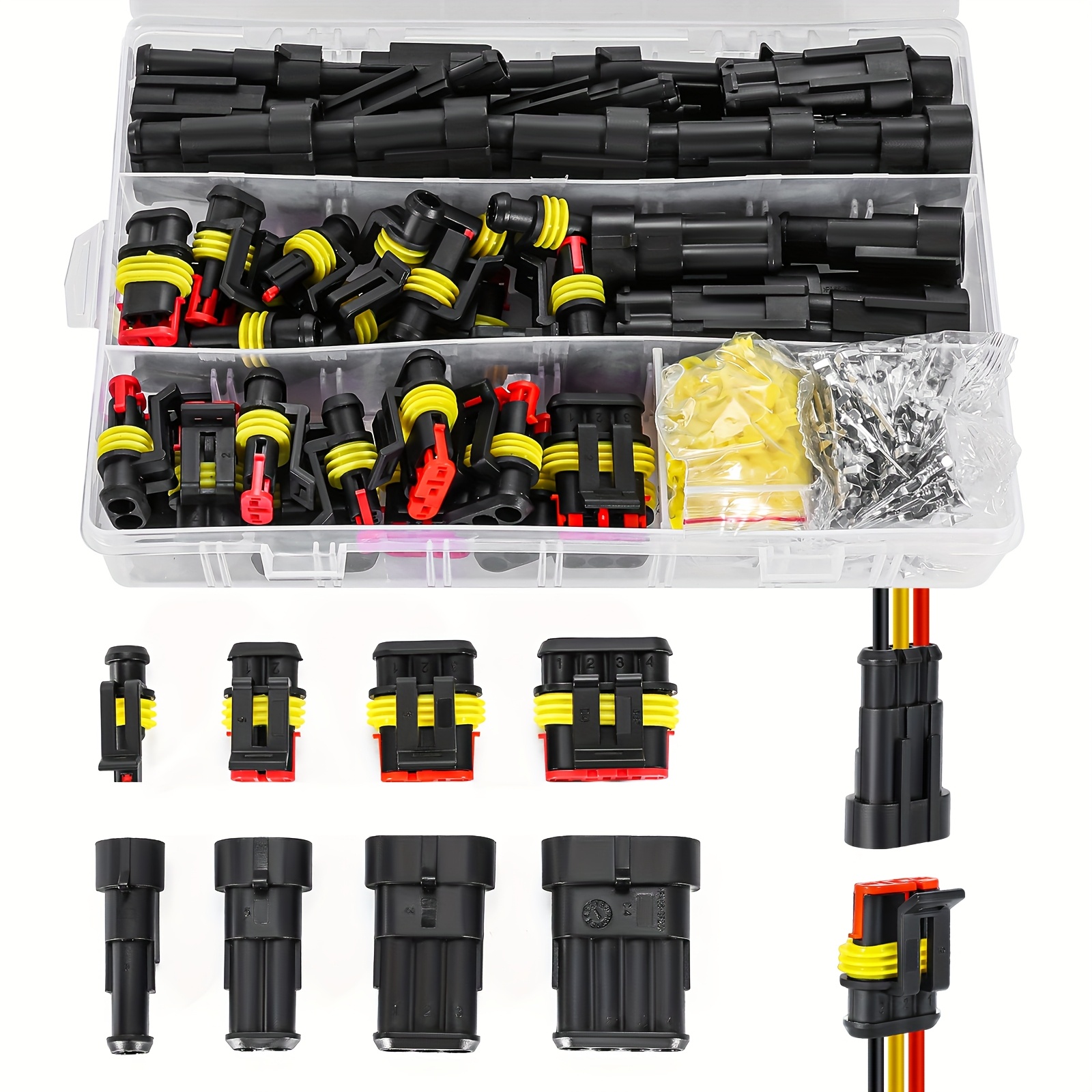 TEMU 352pcs Connect Hid Connector Kit With Sn-48b Crimping Pliers, Durable 1/2/3/4 Pin Auto Wiring Harness Plug, Rustproof And Sealed For Safe