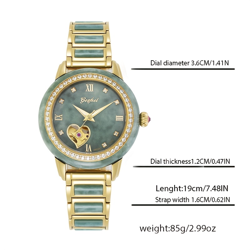 Image of Luxury And Easy Stainless Steel Men's And Women's Mechanical Watch With Jade Accent, Without Battery
