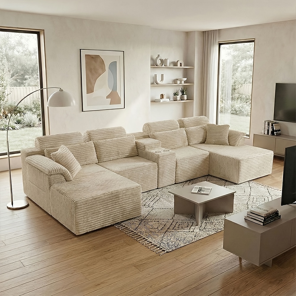 TEMU Luxury U-shaped Living Room Sofa With Cup Holder In , Thick High-density Memory Foam, Sturdy Frame Durable And Distortion-free. Cat