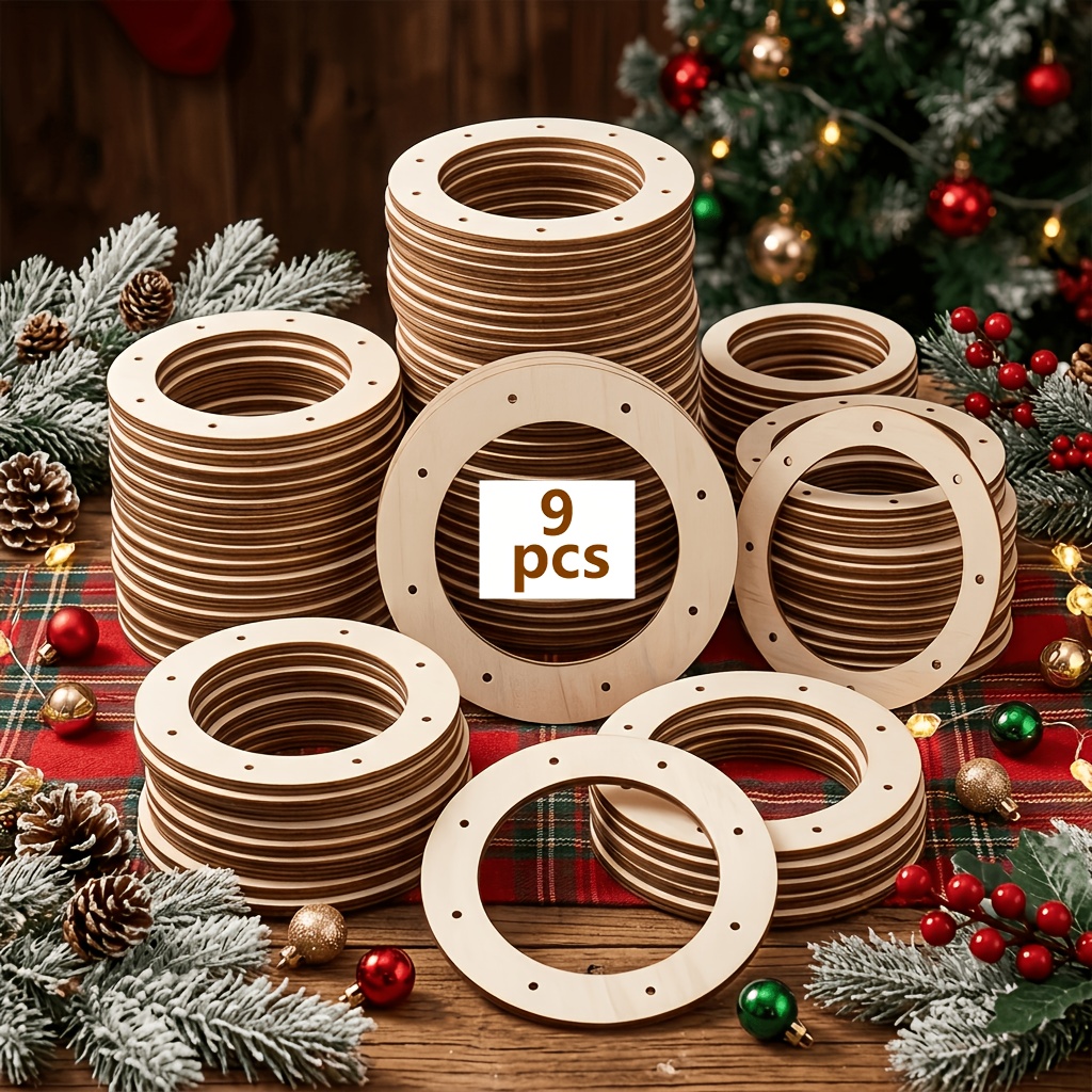 TEMU 9pcs Set Wooden Craft Wreath Frame Painting Doodle Holiday Valentine's Day Wedding Wooden Pendant Suitable For Various Holidays Christmas New