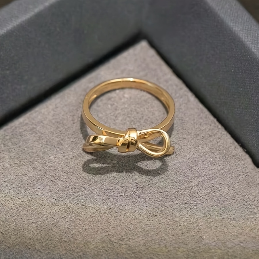 1pc Elegant Golden Bow Rings for Women Dainty Ribbon Knot Promise Engagement Wedding Bands Gifts for Birthday, Valentine'S Day, Christmas, Mother'S Day, Anniversary Jewelry